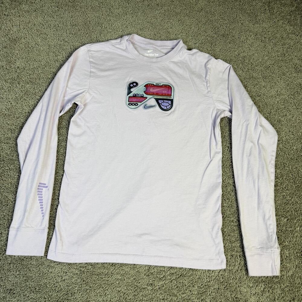 Nike Shirt Mens Small Purple Long Sleeve Graphic Crewneck Cotton Tagless